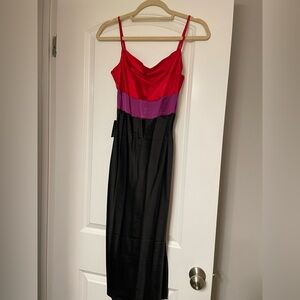 Express Strapless Dress in Red, Purple, and Black